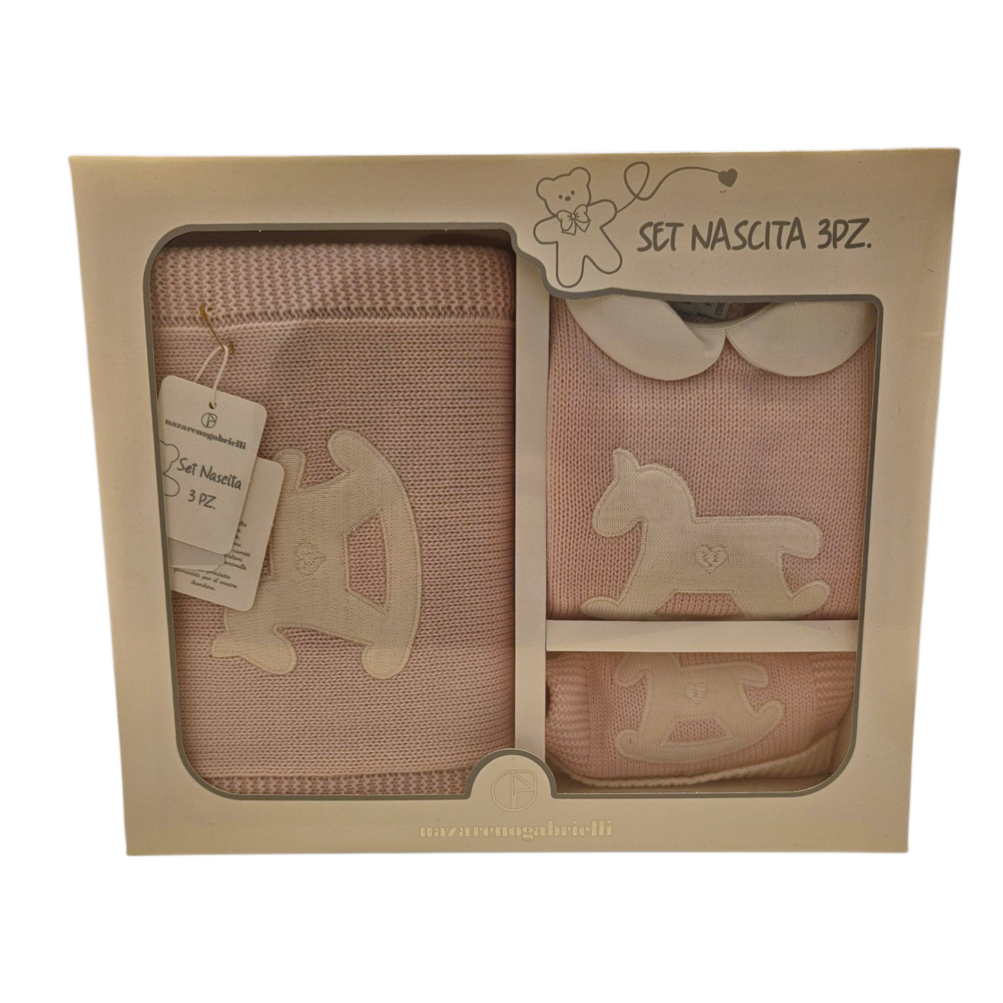 Set nascita 3 pz. tutina, copertina e cappellino in morbidissima lana 0-1 mese. NAZARENO GABRIELLI