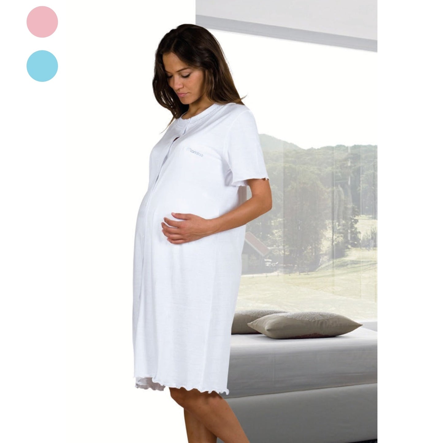 Mamina - Camicia Notte Clinica Aperta Avanti In Puro Cotone Mezza Manica - Camicia Da Notte Per Parto Art. Z9120/03