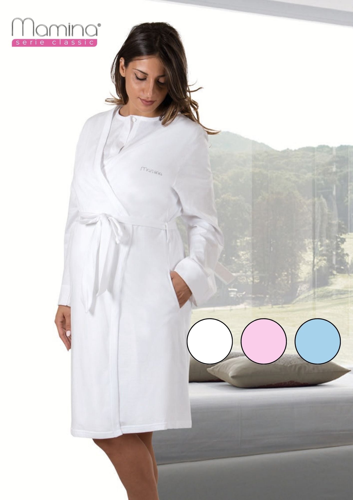 Mamina - Vestaglia Donna Premaman In Cotone - Camicia Da Notte Per Parto Art. Z9214/01