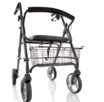 Rollator pieghevole in alluminio verniciato – 4 ruote – Con seduta imbottita e cestino – Atlante