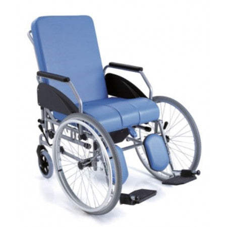 Sedia comoda in acciaio verniciato, servoassistita, con schienale reclinabile – Autospinta anteriore