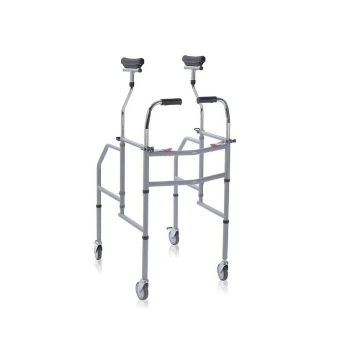 Deambulatore in acciaio verniciato – Pieghevole con appoggio sottoascellare e impugnature anatomiche – Gambe regolabili in altezza 0÷12,5 cm – Click