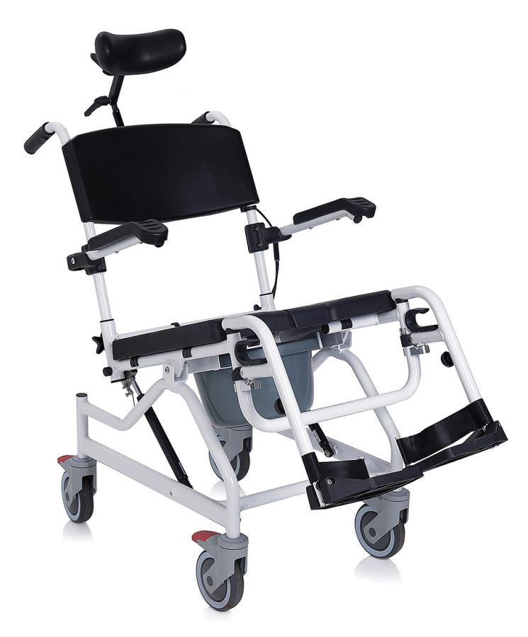 Sedia comoda per WC e doccia su ruote – Imbottitura in PU – Basculante