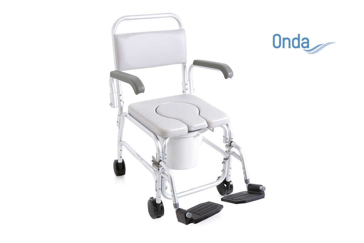 Sedia comoda per WC e doccia su ruote – Imbottitura in PVC termosaldato