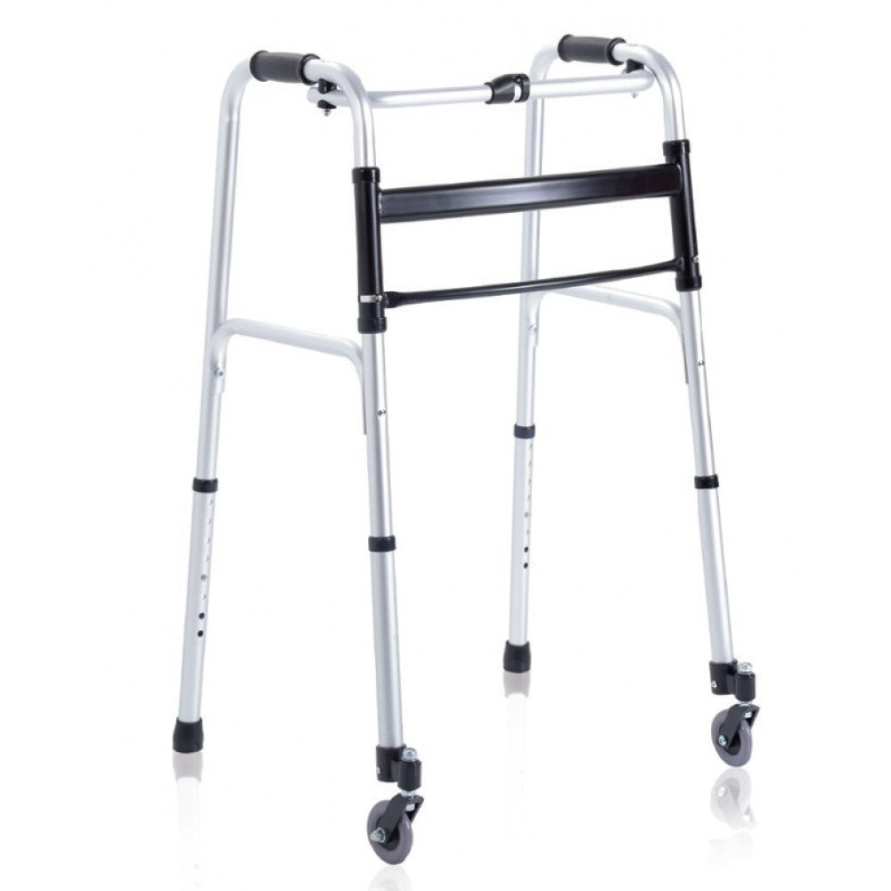 Deambulatore pieghevole - 2 ruote piroettanti - 2 puntali