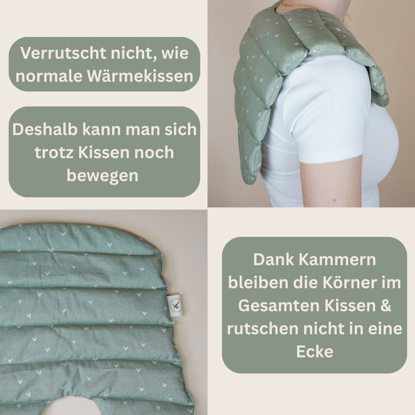 Cuscino termico riempito con farro - Cuscino per il collo al farro Matcha