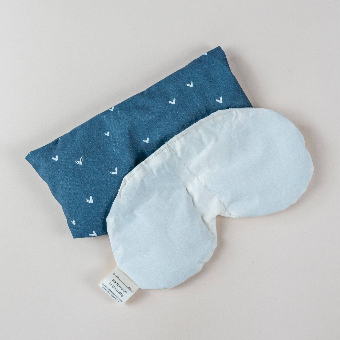 Cuscino per occhi con farro biologico e lavanda biologica cuoricini blu