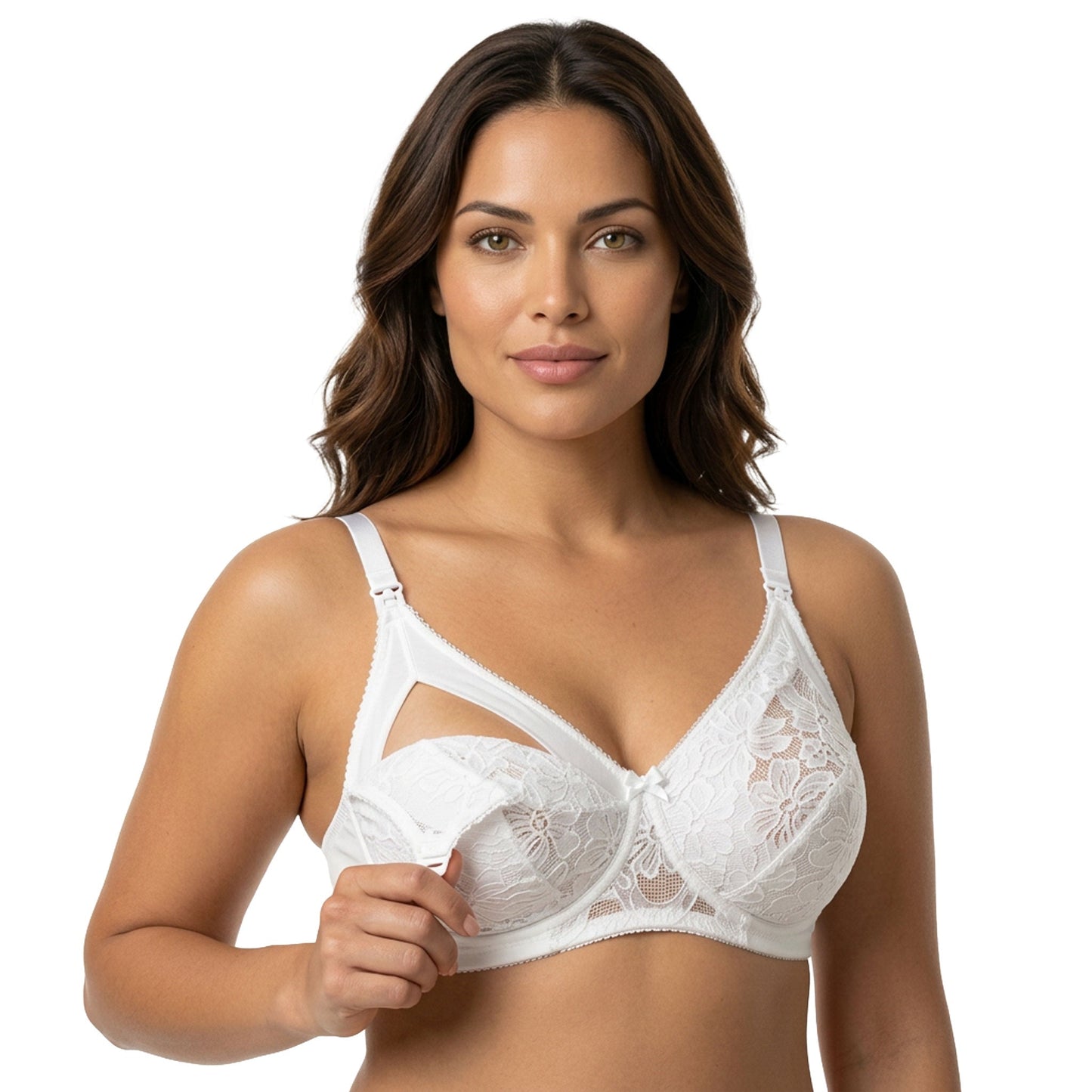 Reggiseno Allattamento con pizzo rebrodè coppa DD Bianco
