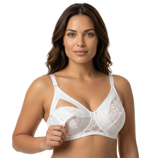 Reggiseno Allattamento con pizzo rebrodè coppa DD Bianco