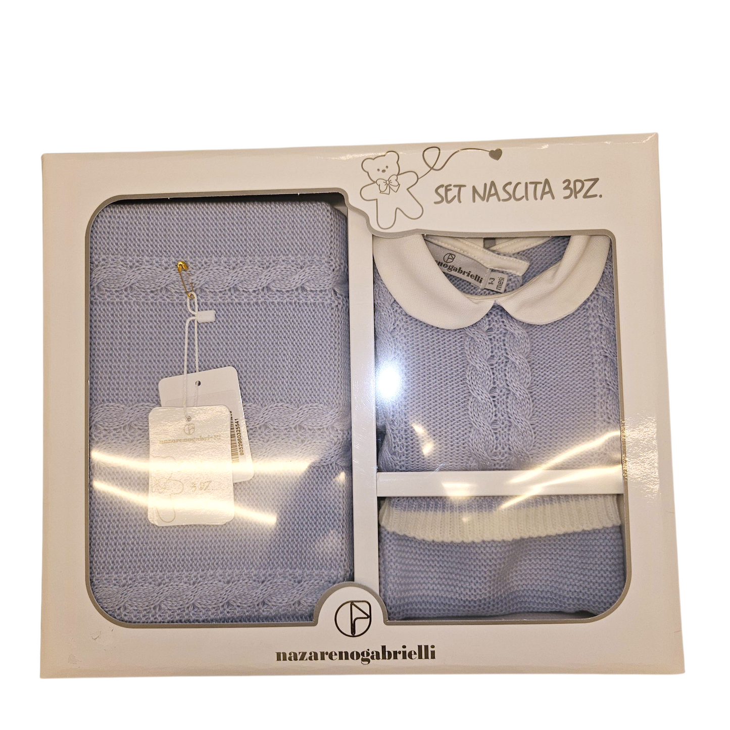 Set nascita 3 pz. completino, cappellino e copertina in morbidissima lana 1-3 mesi. NAZARENO GABRIELLI