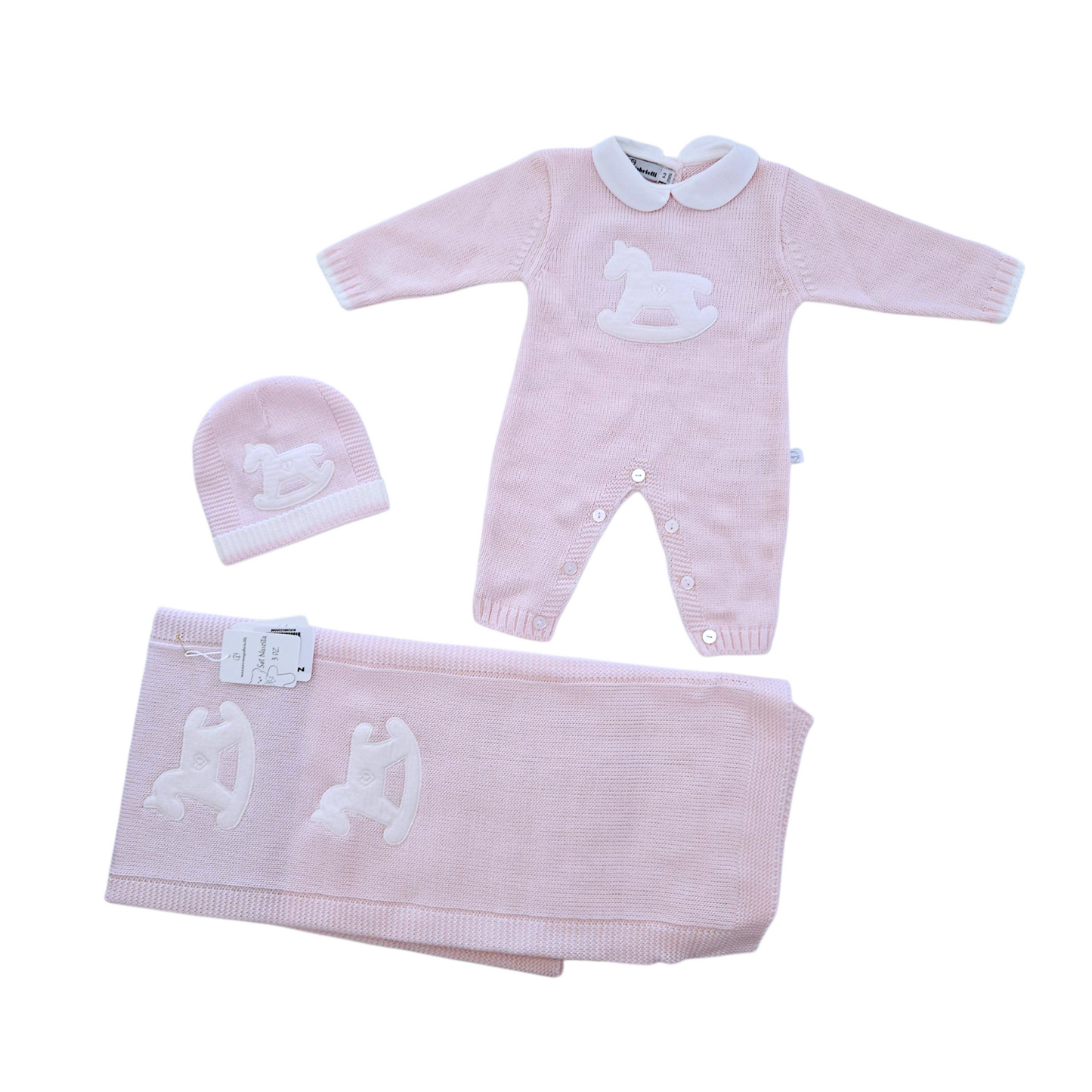 Set nascita 3 pz. tutina, copertina e cappellino in morbidissima lana 0-1 mese. NAZARENO GABRIELLI