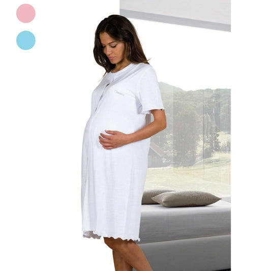 Mamina - Camicia Notte Clinica Aperta Avanti In Puro Cotone Mezza Manica - Camicia Da Notte Per Parto Art. Z9120/03