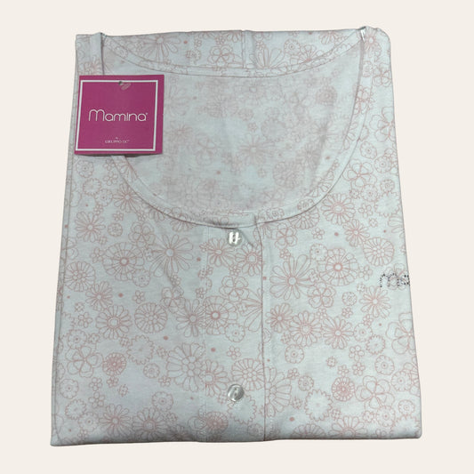 Mamina - Camicia Da Notte Aperta Mezza Manica Fantasia Con Pizzo (pre-post Parto)  Art. Z9292