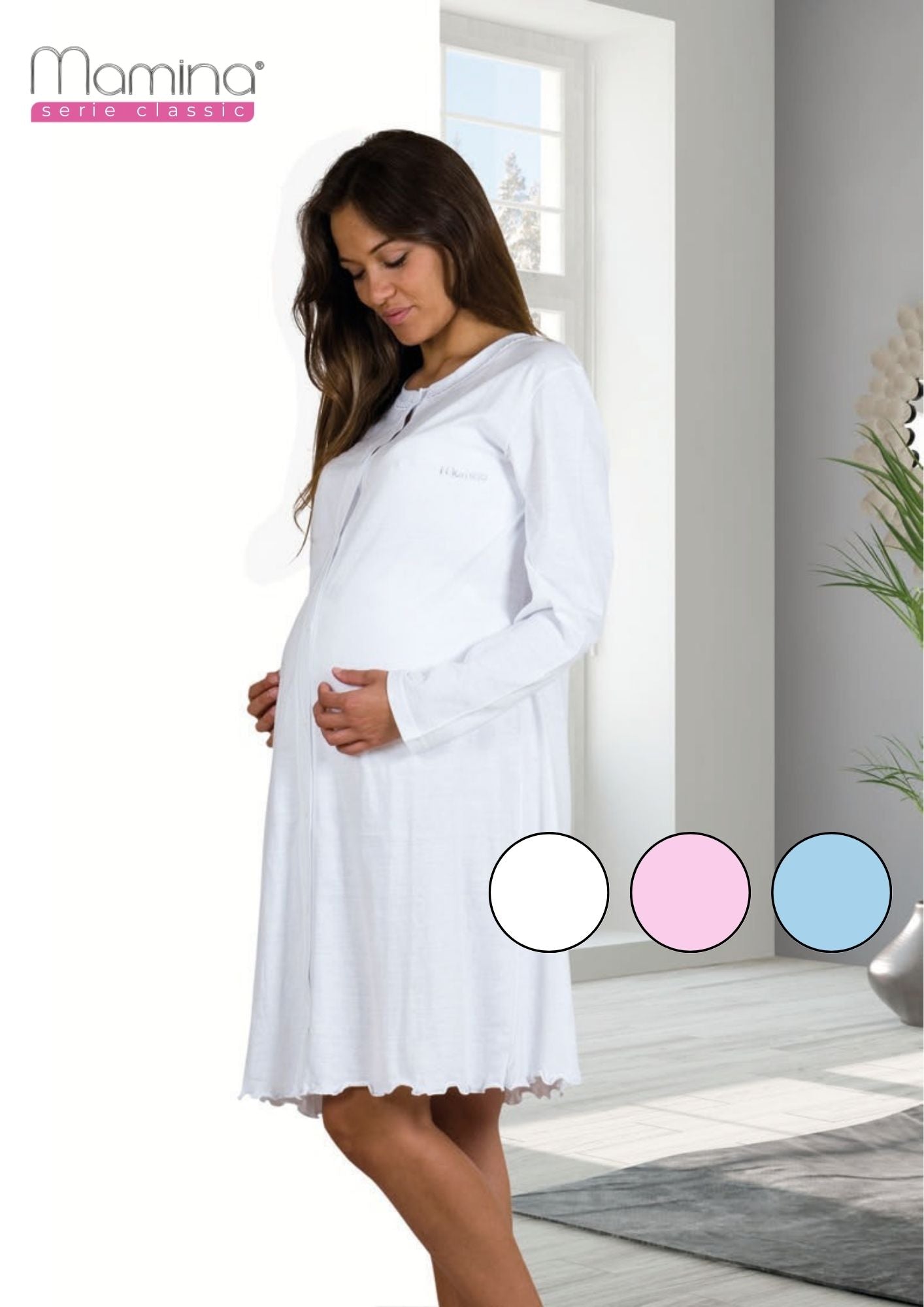 Mamina - Camicia Da Notte Da Clinica Manica Lunga - Camicia Da Notte Per Parto Art. Z9130/01