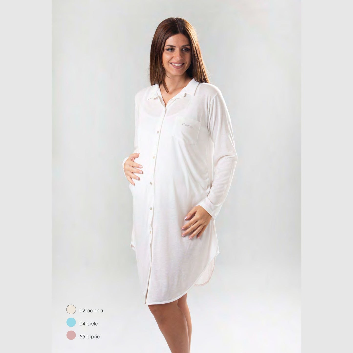 Linea Mamina  Camicia Da Notte Manica Lunga Aperta Avanti In Puro Cotone  Art. Z9318