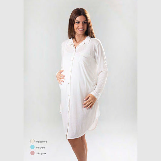 Linea Mamina  Camicia Da Notte Manica Lunga Aperta Avanti In Puro Cotone  Art. Z9318
