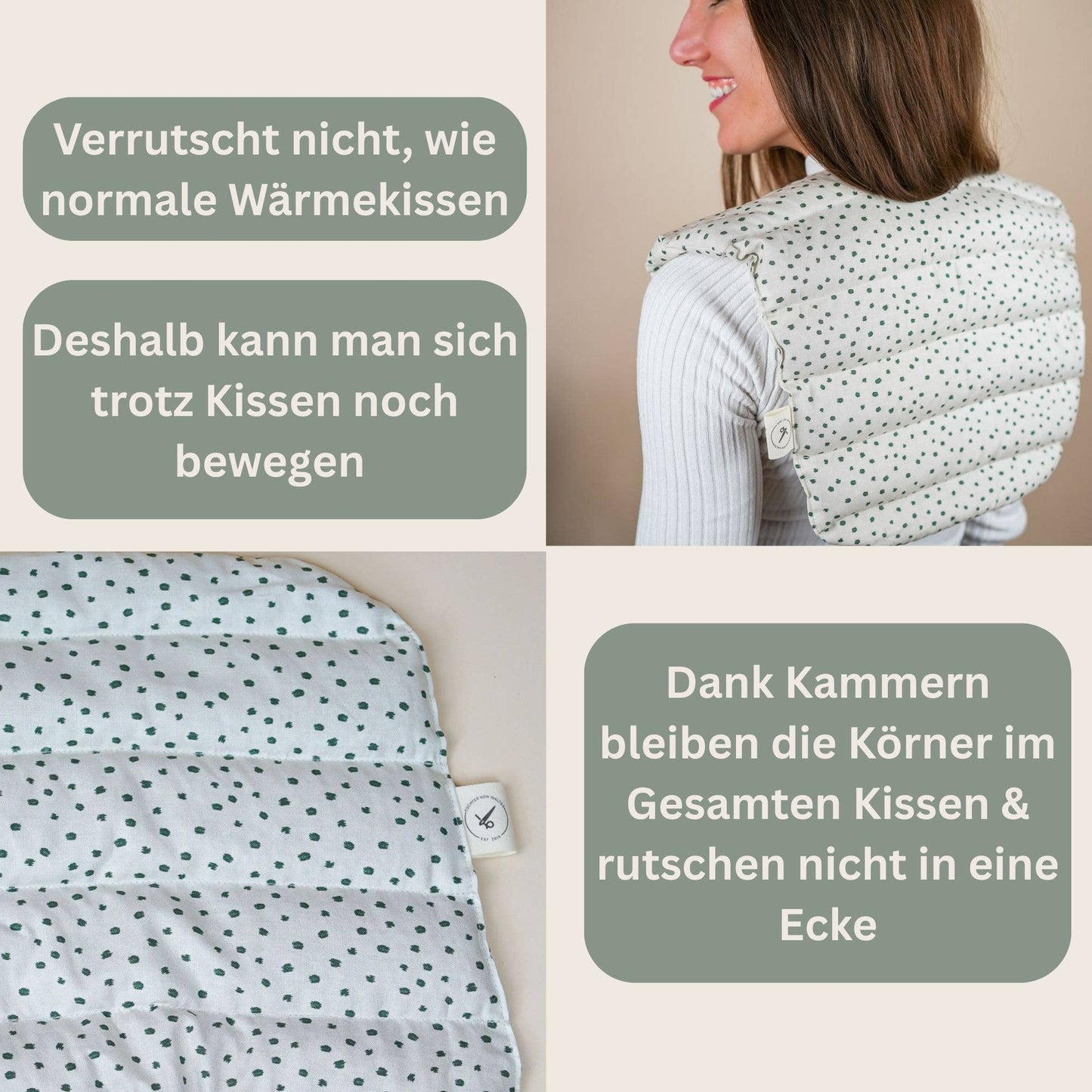 Cuscino di semi biologico di farro per il collo - Cuscino per il collo a pois