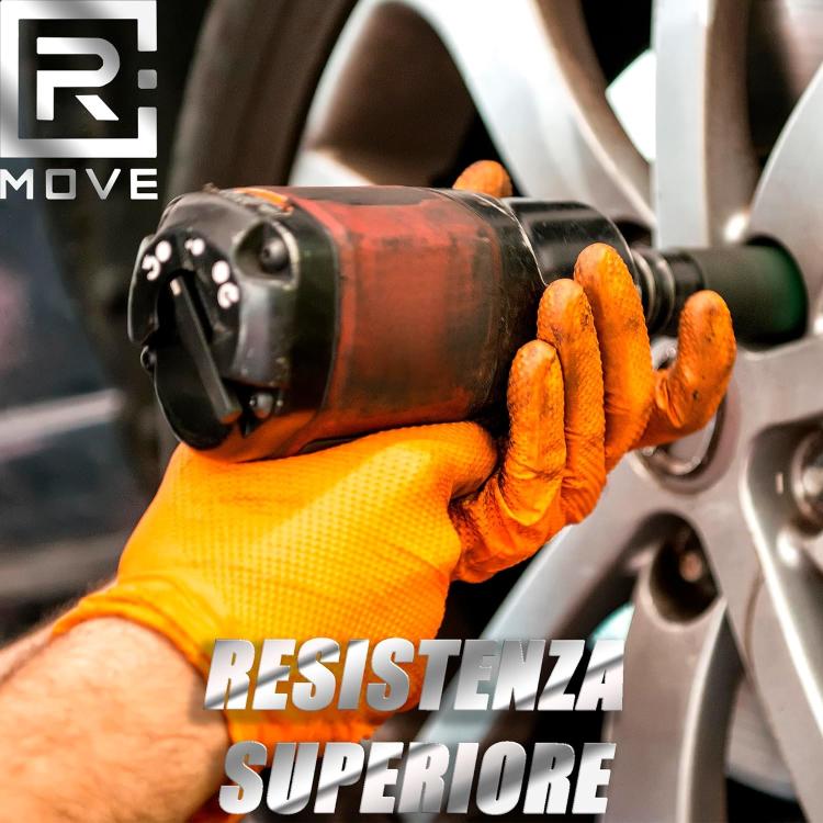 Rmove 50Pz 8.5Gr Da Lavoro Guanti Nitrile Arancione Senza Polvere Full Grip (L)