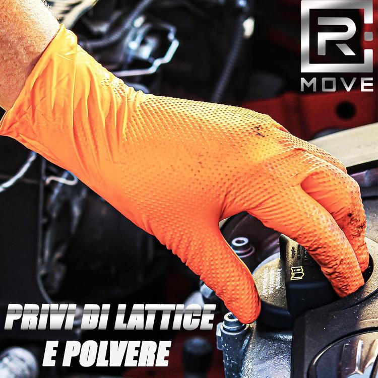 Rmove 50Pz 8.5Gr Da Lavoro Guanti Nitrile Arancione Senza Polvere Full Grip (L)