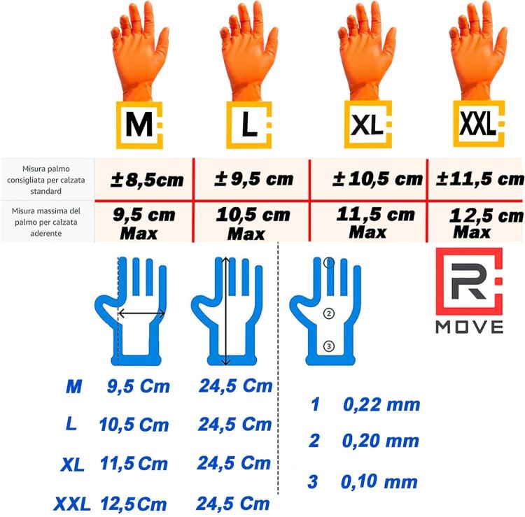 Rmove 50Pz 8.5Gr Da Lavoro Guanti Nitrile Arancione Senza Polvere Full Grip (L)