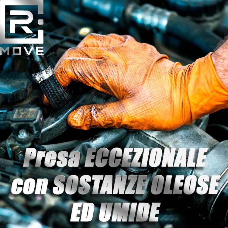 Rmove 50Pz 8.5Gr da Lavoro Guanti Nitrile Arancione Senza Polvere Full Grip (M)
