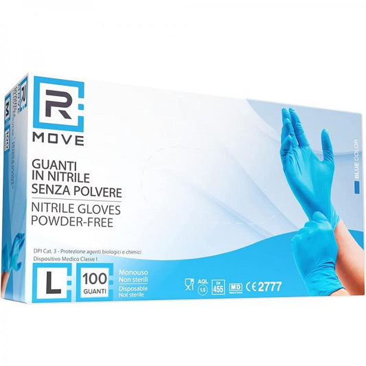 100 Guanti Monouso In Nitrile Blu Senza Polvere/Lattice Uso Medico E Alimenti L