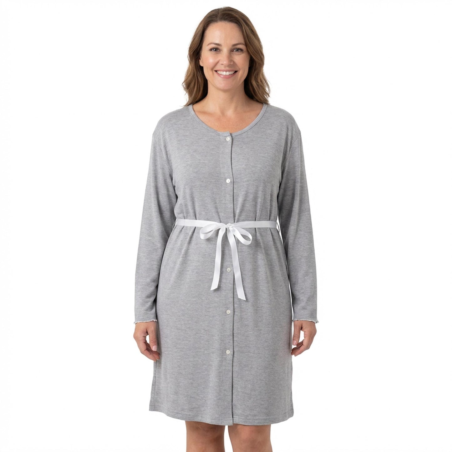 Camicia parto aperta melange maniche lunghe Grigio