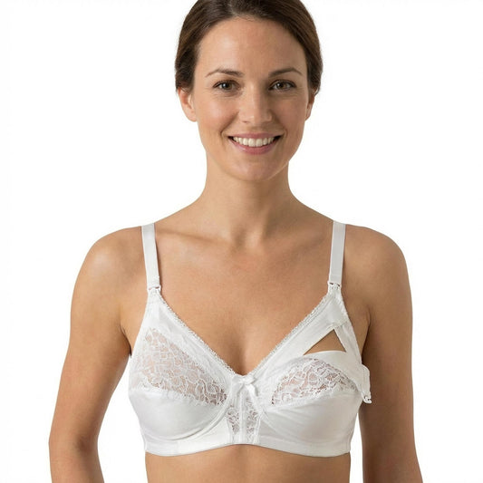 Reggiseno Allattamento in cotone con pizzo coppa C Bianco