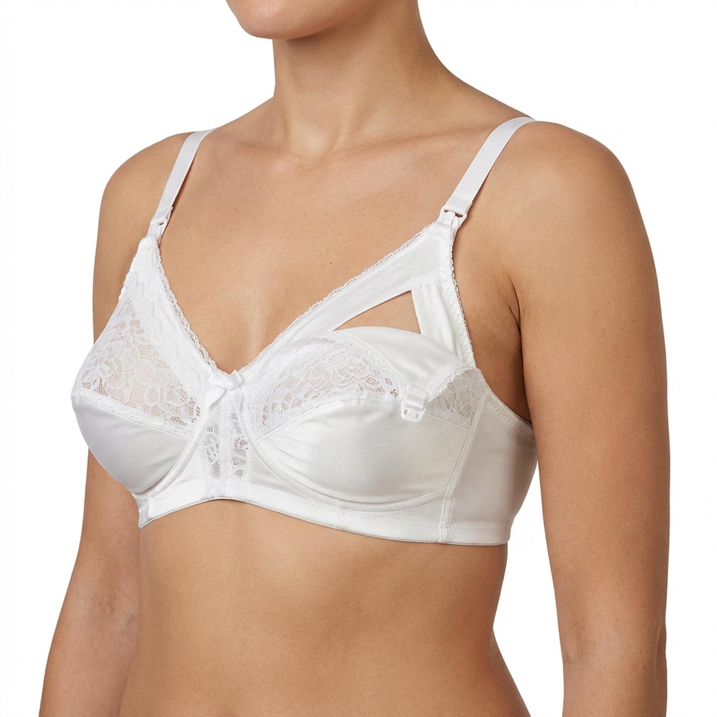 Reggiseno Allattamento in cotone con pizzo coppa C Bianco