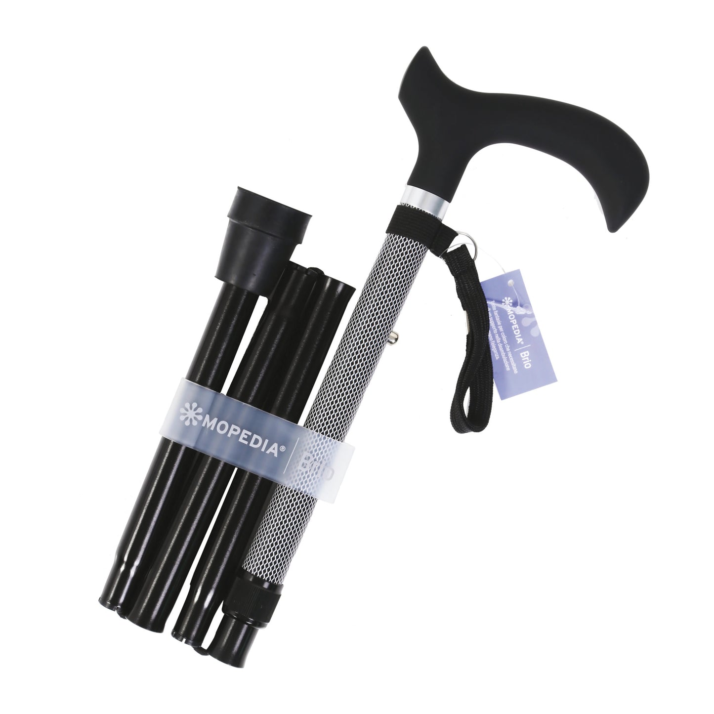 Bastone in alluminio pieghevole fantasia con manico Derby in ABS e TPR – Brio