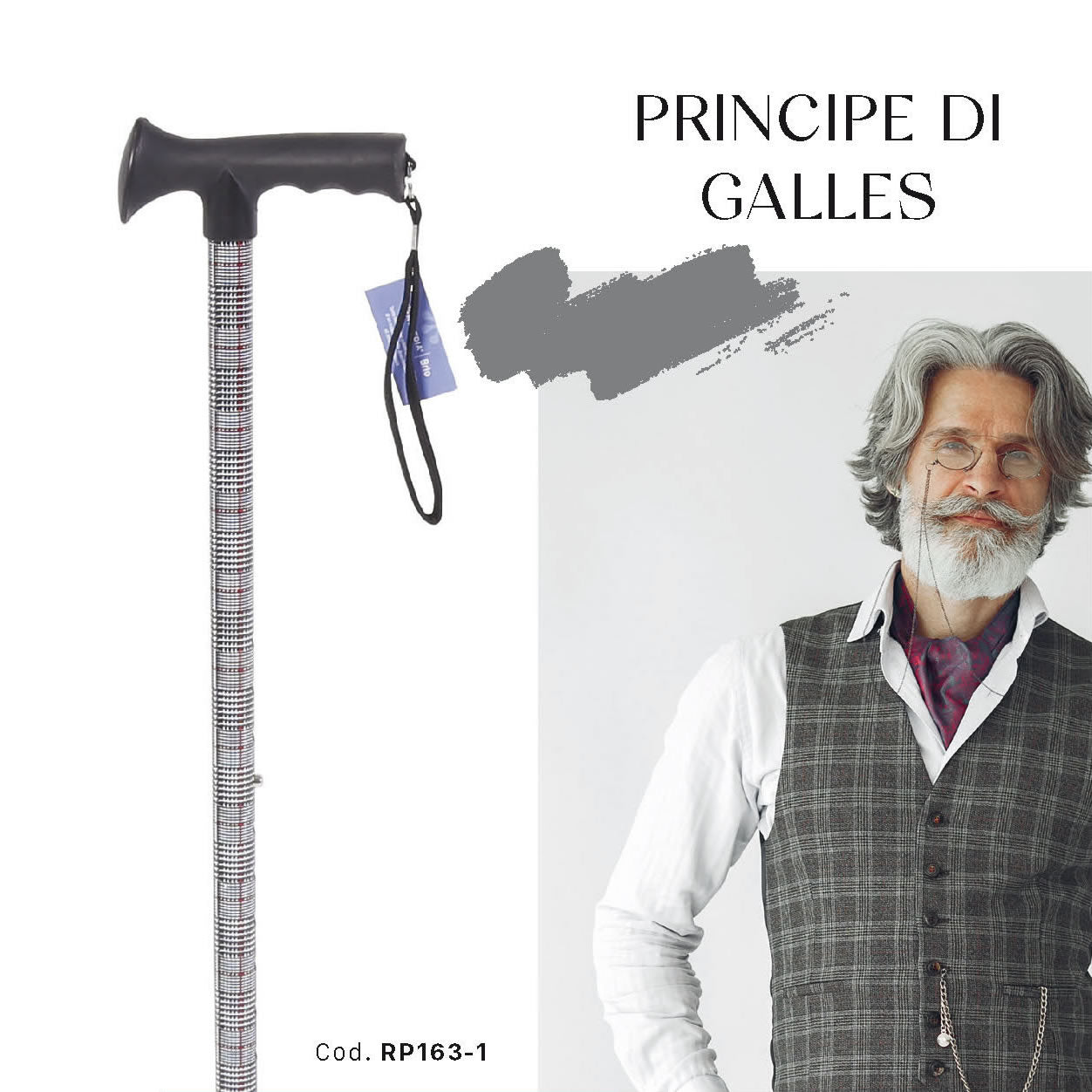 Bastone in alluminio fantasia con manico a T morbido nero – BRIO