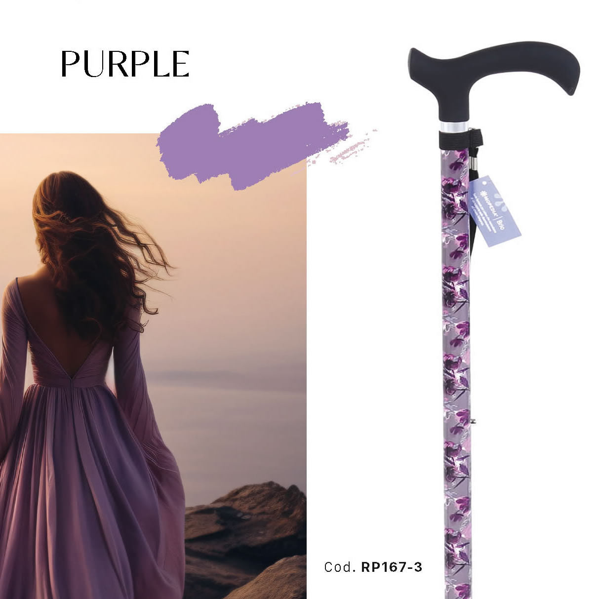 Bastone in alluminio fantasia con manico Derby in ABS e TPR – Brio