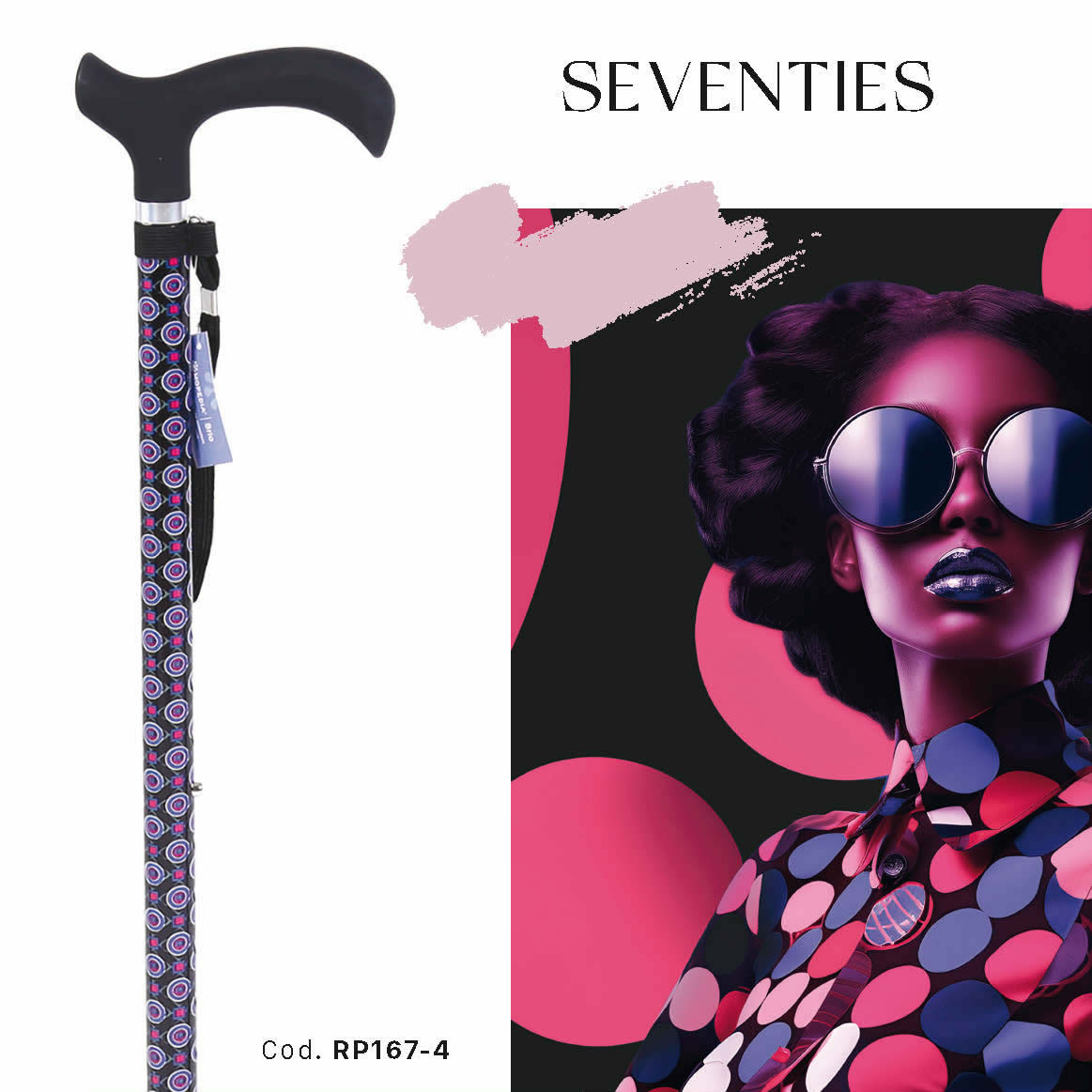 Bastone in alluminio fantasia con manico Derby in ABS e TPR – Brio