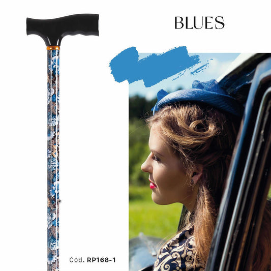 Bastone in alluminio fantasia fiori con manico a T in legno – Brio