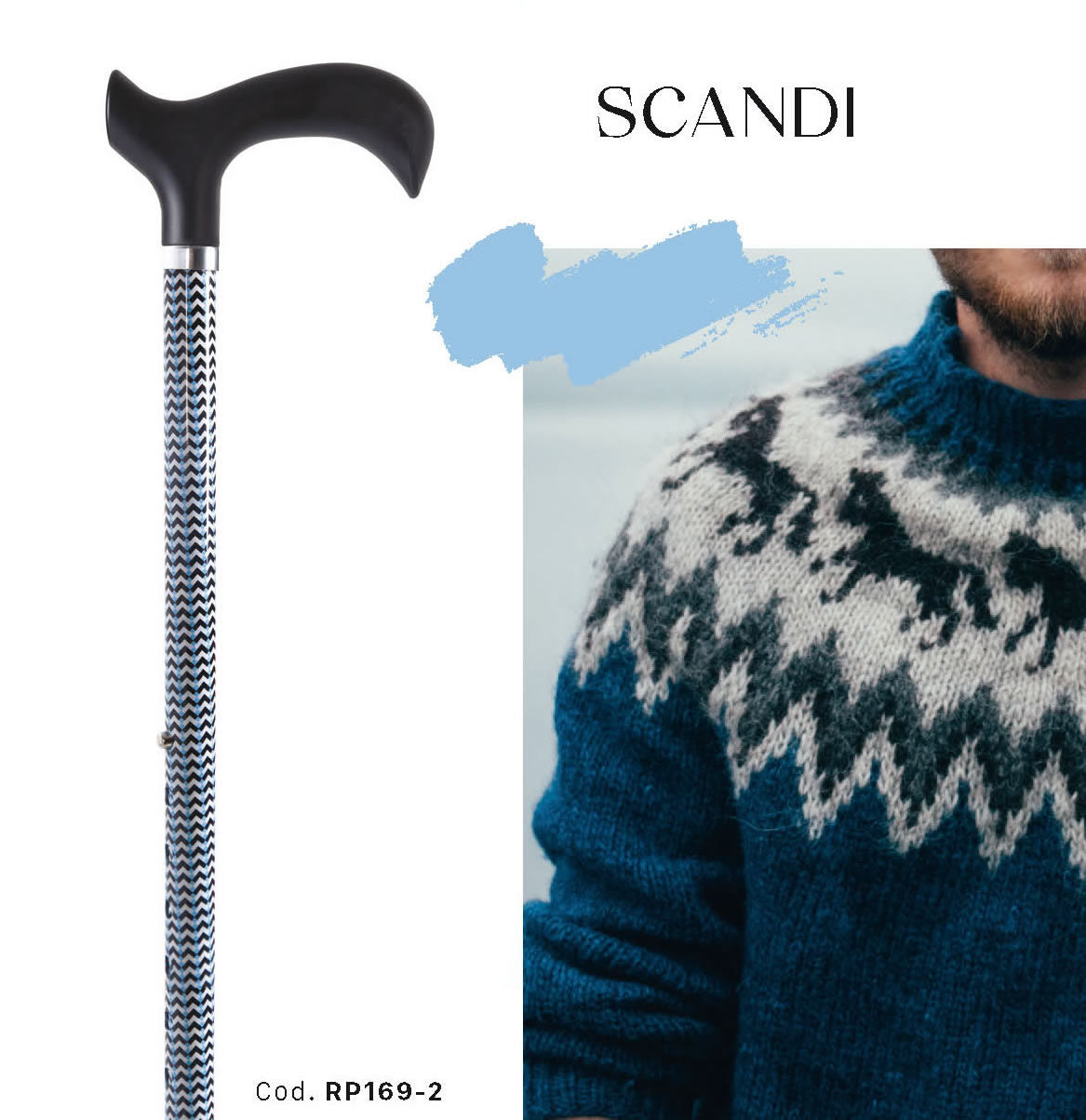 Bastone in alluminio fantasia con manico Derby in ABS e TPR – Brio