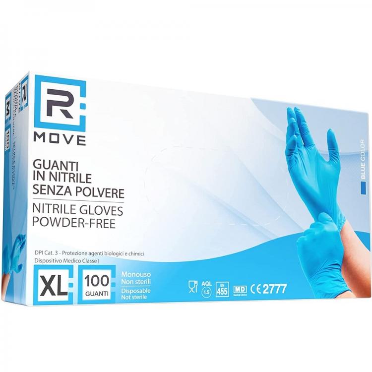 100 Guanti Monouso In Nitrile Blu Senza Polvere/Lattice Uso Medico XL
