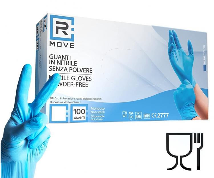 100 Guanti Monouso In Nitrile Blu Senza Polvere/Lattice Uso Medico E Alimenti M