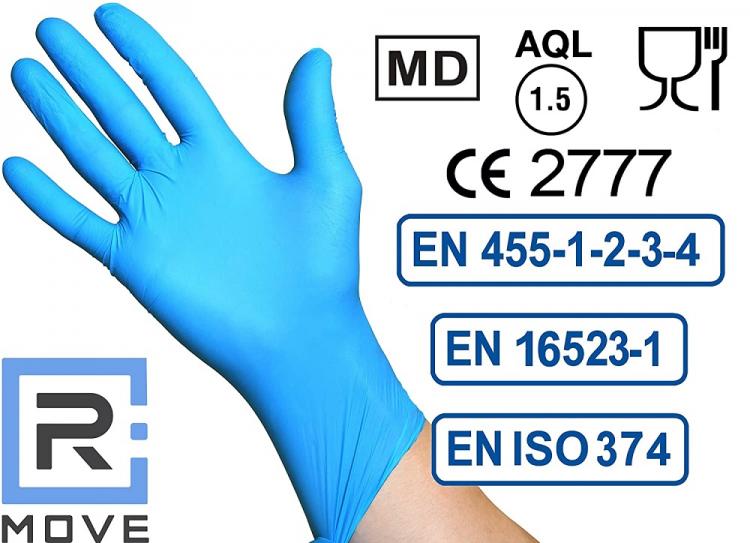 100 Guanti Monouso In Nitrile Blu Senza Polvere/Lattice Uso Medico XL