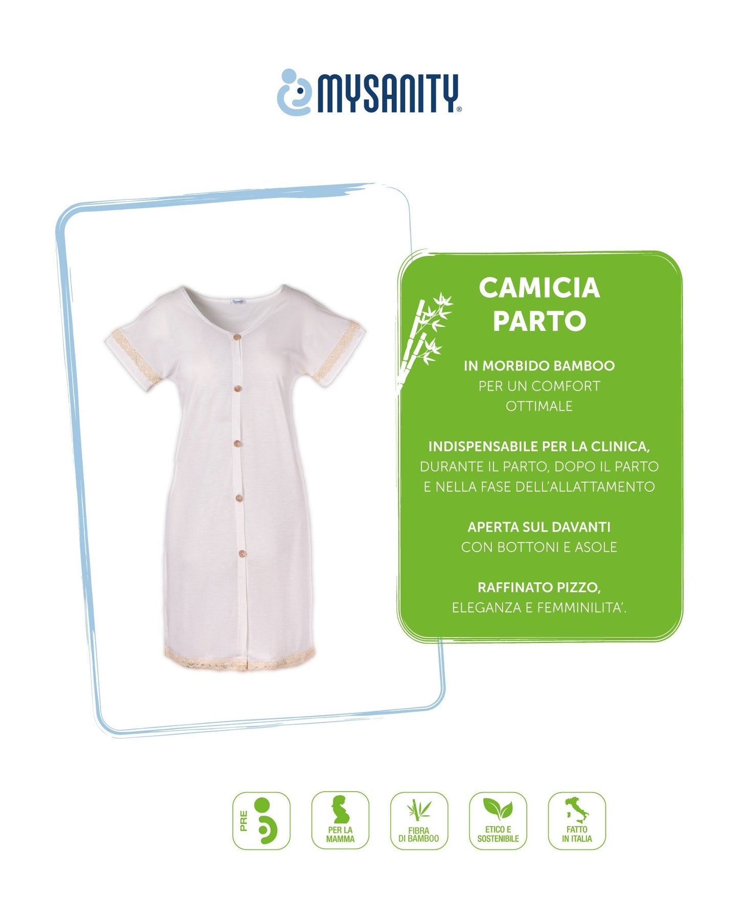 Camicia parto bamboo con pizzo