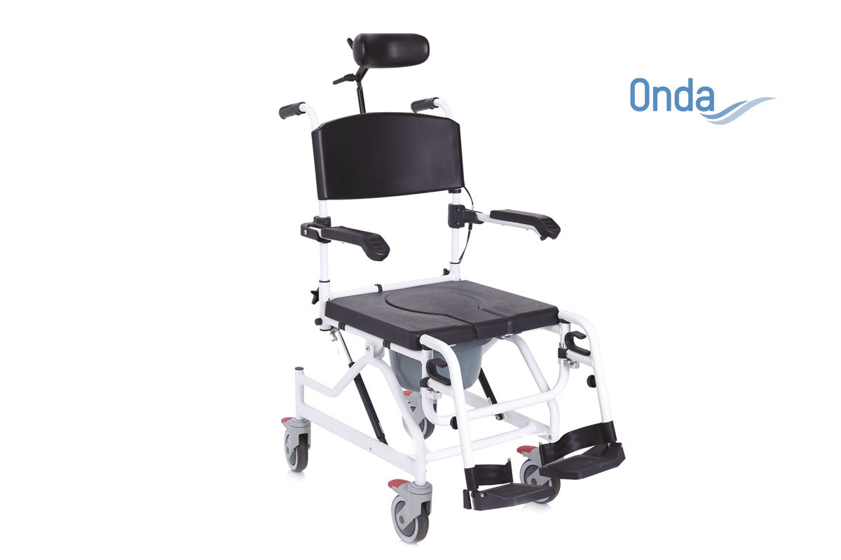 Sedia comoda per WC e doccia su ruote – Imbottitura in PU – Basculante