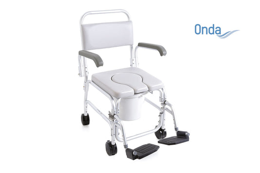 Sedia comoda per WC e doccia su ruote – Imbottitura in PVC termosaldato